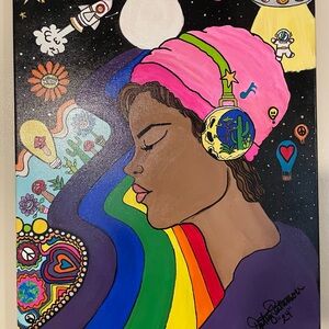 Vibrant Abstract Art Canvas with Pink and Blue Accents